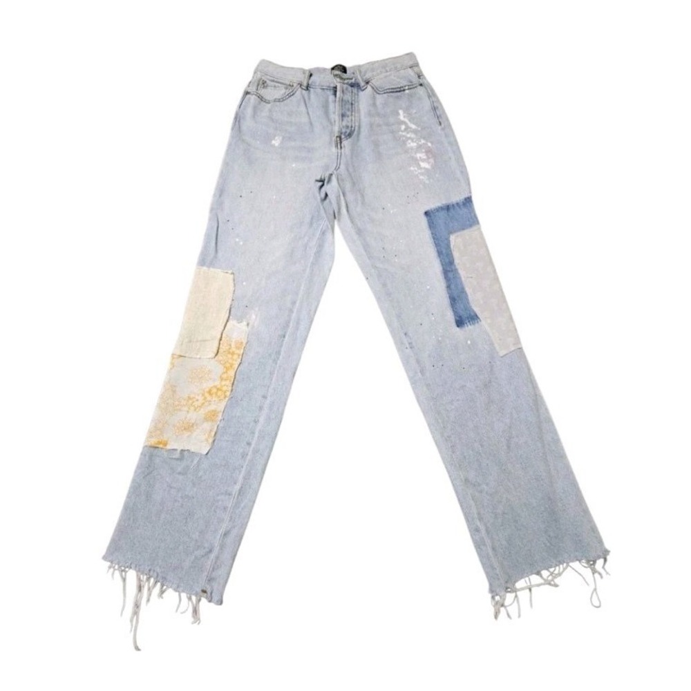 BDG High-Waisted Slim Straight‎ Patchwork Button Fly Light Wash Jeans Sz 26 Crop
